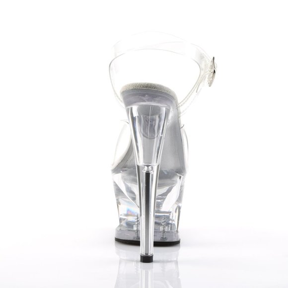 Pleaser Moon 708 Clear 7" Heel, 2 3/4" Cut-Out Platform Ankle Strap Sandal - Picture 2 of 4
